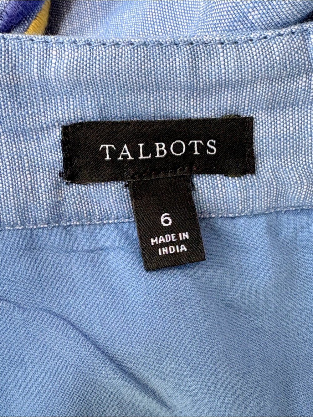 Talbots Blue Linen Sleeveless Sheath Dress w Multi-Color Embroidered Trim - Picture 6 of 7